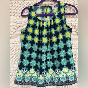 Banana Republic Geometric Print Sleeveless Blouse - Black and Green